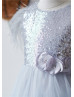 Silver Sequin Tulle With Feather Sleeves Short Flower Girl Dress